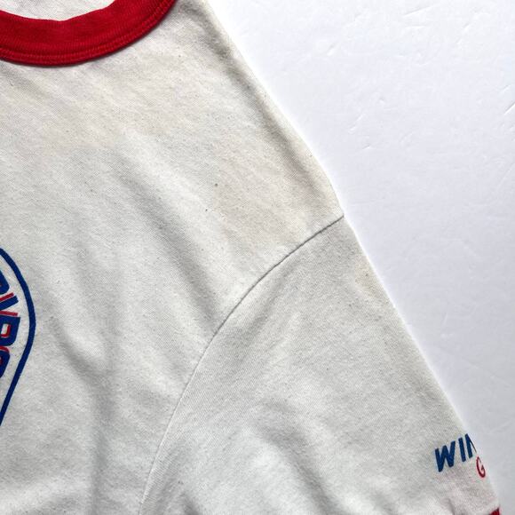 True Vintage 80s Jerzees Dam Covered Bridge Run Motorcycle Race Ringer T Shirt M - Picture 8 of 11